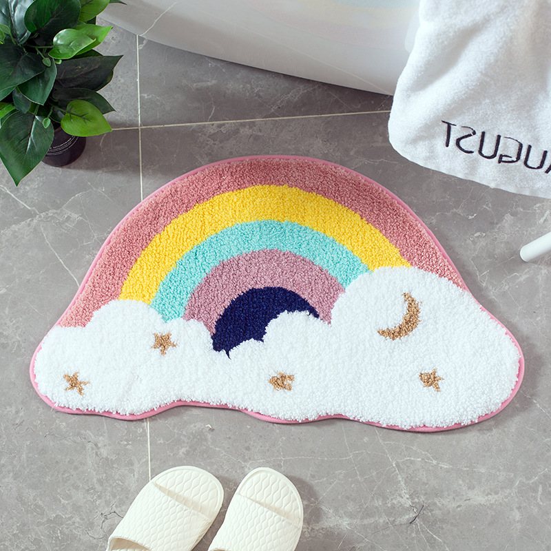 Rainbow cloud bath mat