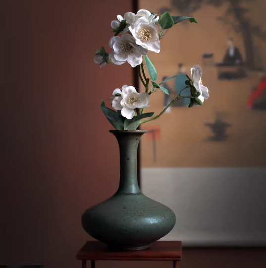 Bud vase, green stoneware